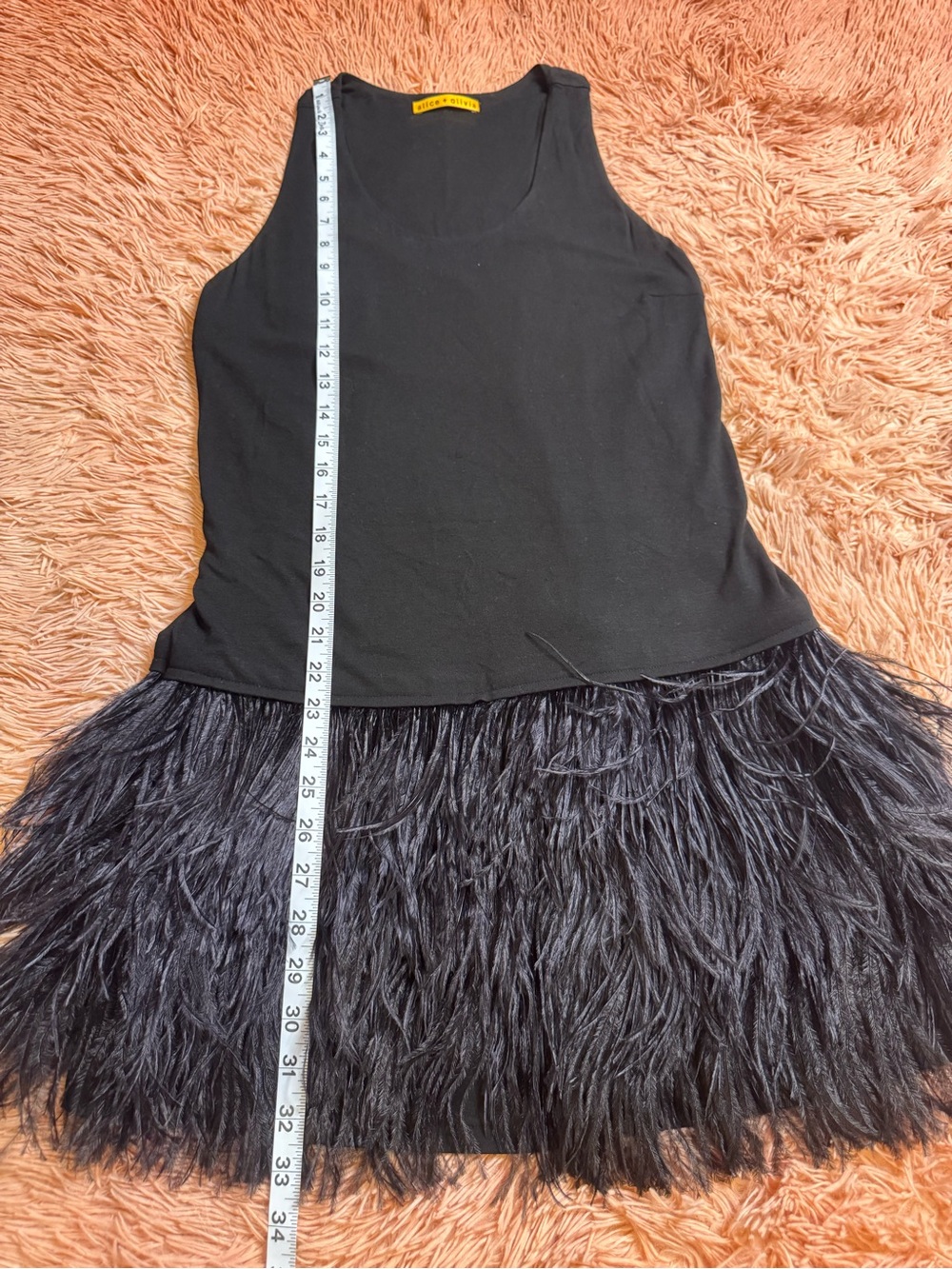 NWOT Alice + Olivia Feather Trim Sleeveless Mini Dress. Size S - Picture 9 of 10